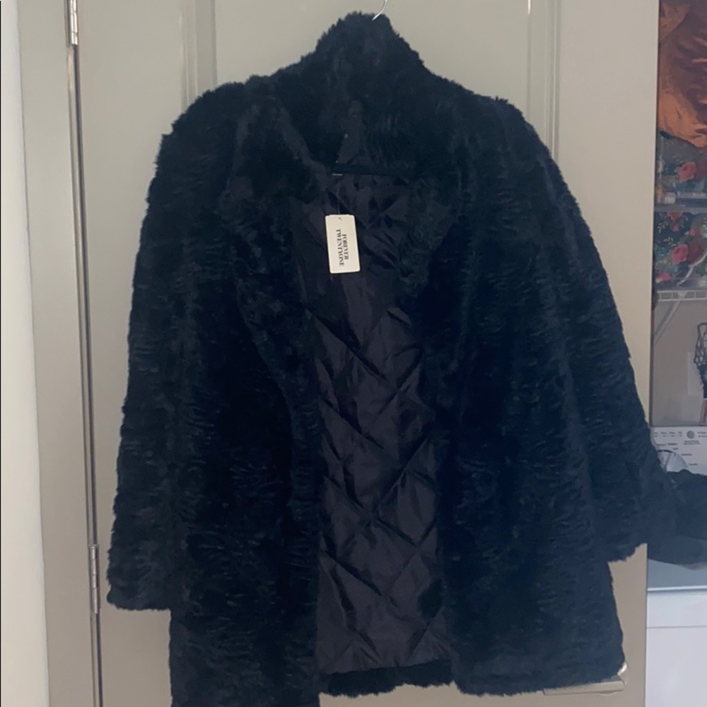 Black faux fur coat